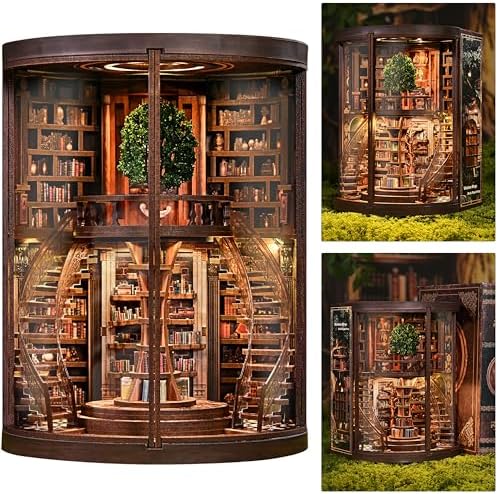 ISSEVE Book Nook Kit, Library Booknook Kits Dollhouse Bookshelf Decoration by ISSEVE