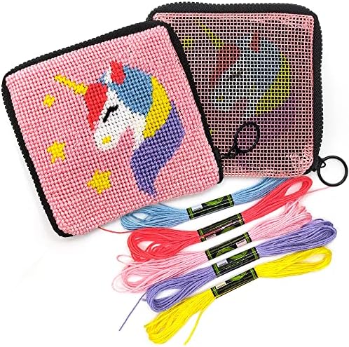 Needlepoint Kit for Kids Ages 6-12 - Unicorn Wallet Cross Stitch Craft by Craftiloo