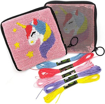 Needlepoint Kit for Kids Ages 6-12 - Unicorn Wallet Cross Stitch Craft by Craftiloo