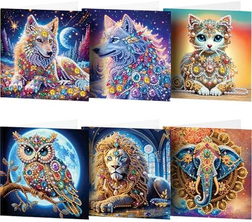 6pcs DIY Diamond Art Greeting Cards Kit with Envelopes&Tools - Create Your Own Sparkling Birthday, Thank You, Holiday Cards for Adults & Beginners(Animals) by Unknown