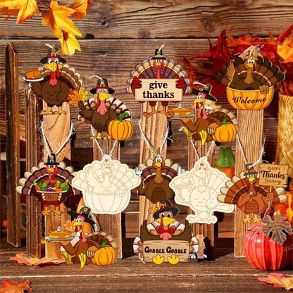 80PCS Wooden Thanksgiving Decoration Turkey Ornaments to Paint Thanksgiving Ornaments for Tree Crafts Cutouts Unfinished, DIY Blank Fall Unfinished Turkey Pumpkin Ornament for Home Harvest Hanging - Image 6