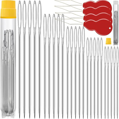 75 Pack Premium Large Eye Needles for Hand Sewing with 4 Needle Threaders, Assorted Sizes, Embroidery Needles for Hand Sewing, Sewing Needles Large Eye, Big Eye Needle