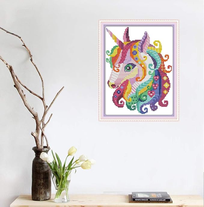 Unicorn Cross Stitch Kits Stamped 11CT 11X15 inch Counted Cross Stitch Kits for Adults Pre-Printed Cross-Stitching Starter Patterns for Gift and Home Decor