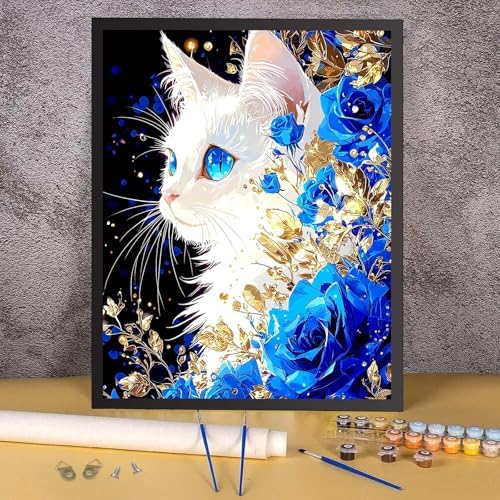 RICUVED Cat Paint by Numbers for Adults, Flowers Paint by Numbers Kit for Adults Beginners, DIY Acrylic Oil Painting on Canvas Easy for Gift Home Wall Decor 16x20 Inch - Image 2