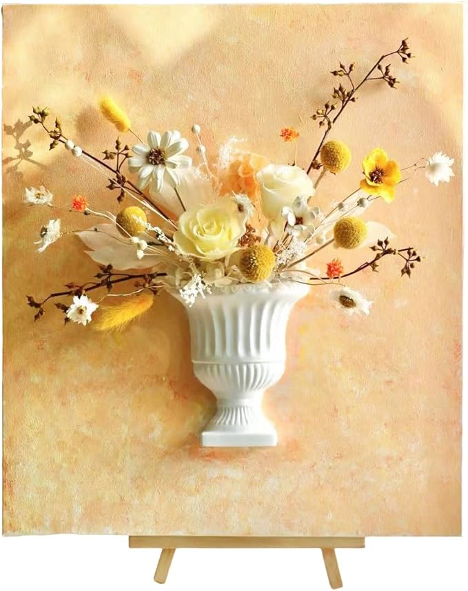 Artistic Oil Painting & Plaster Vase Set - DIY Dried Flower Holder, Separated Components for Easy Assembly, Decorative Wall Art & Textured Vase for Living Room, Bedroom, Office Home Table Decor (E)