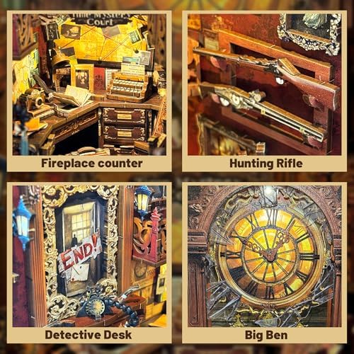 Book Nook Kit Miniature Booknook Kit Decorative Bookend Bookshelf 3D Wooden Puzzle Dollhouse Gifts for Adults Teens - Bell's Mystery (SQ-42) - Image 4
