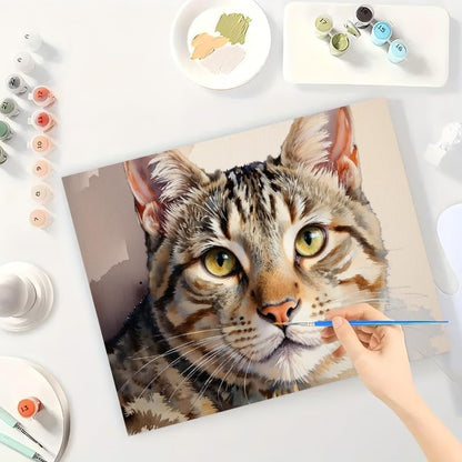Pet Art Paint by Numbers Kit for Adults - DIY Watercolor Tabby Cat with Yellow Eyes Painting on Canvas 12x16In, Framed Acrylic Paint Set, Suitable for Beginners, Art for Home Decoration/Gifts - Image 3