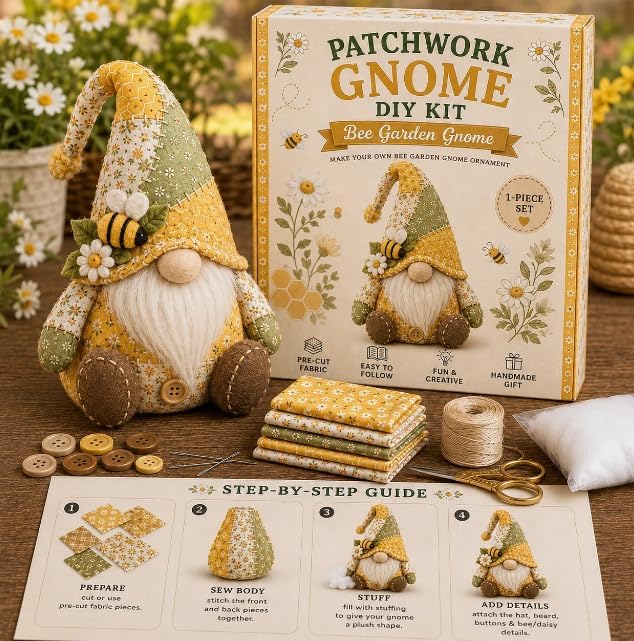 TREBIN DIY Patchwork Animal Kit, Fabric Sewing Set for Adults, Handmade Patchwork Craft Set for Decorative Gnome Halloween Christmas Ocean Animal Home Decor Project (Spring Daisy Gnome) by TREBIN
