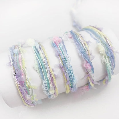 Artisanal Yarn Collection Multifiber Fancy Yarn with Micro Silver Sequins for Knitting Crocheting Crafts DIY, Set of 3 Rolls (Dreamy Blue)