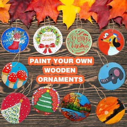 Collabell Christmas Ornament Craft Kit - 20Pcs Natural Round Wood Slices with Painting Supplies for Family, Make Your Own Wood Xmas Tree Decorations, DIY Homemade Wooden Ornaments & Holiday Decor - Image 2