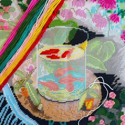 Artistic Stamped Cross-Stitch Kit for Adults and Beginners — Red Fish by Henri Matisse 16″ × 16″ with Clear, Precise Printed Design on Cotton Canvas; Includes 2 Needles, Yarn, and Easy-Read Chart - Image 2