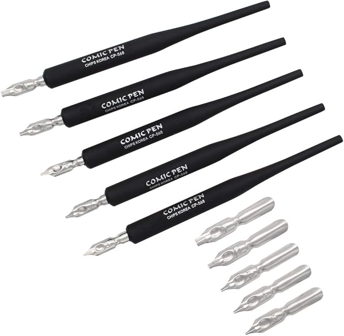 SIPLIV Plastic Professional Manga Gothic Pen Dip Pen Set with 5 Nibs Manga Calligraphy Drawing Pen Kit - 5 Pcs, Black