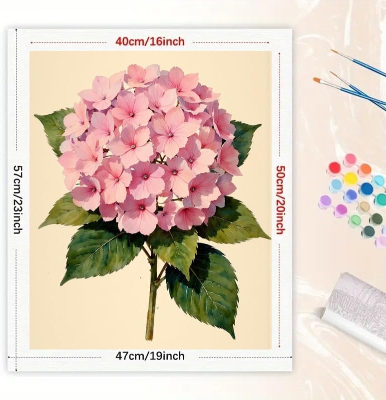 Botanical Paint by Numbers Kit for Adults - DIY Pink Hydrangea Stem Painting on Canvas 16x20 Inches, Acrylic Paint Set, Suitable for Beginners, Flower Art for Home Decoration or Gifts - Image 2