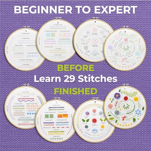 Craftwiz 4-Piece Starter Embroidery Kit for Beginners and Expert with Simple Patterns, Learn 29 Stitches with Hand Embroidery Kit - Image 4