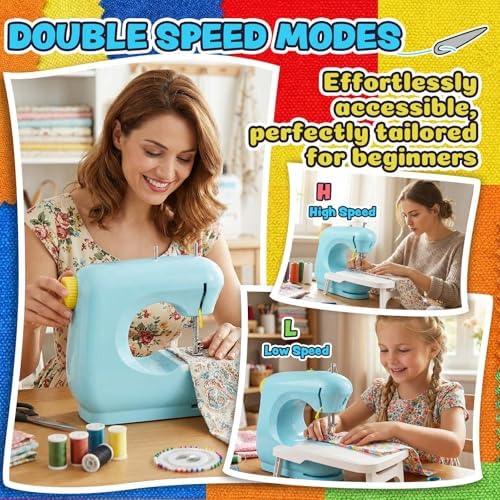 Sewing Machine for Beginners, Electric Mini Sewing Machine for Mending & DIY Crafts, Dual Speed Small Portable Sewing Machine with Full Sewing Kits, Foot Pedal & Extension Table, Easy for Kids&Adults - Image 4