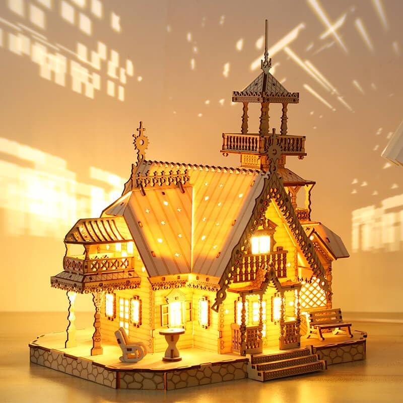 3D Wooden Puzzles for Adults 267pcs Vintage LED Light Villa DIY Wooden Assembly Kit for Teens Home Decor - Image 6