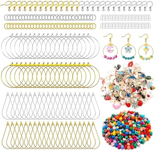 Earring Making Kit with 740 PCS Beading Hoop Earring Finding Component Accessories Hooks Jump Rings Loop Earring Backs Beads and Charms for Jewelry Making(740) by DRWATE