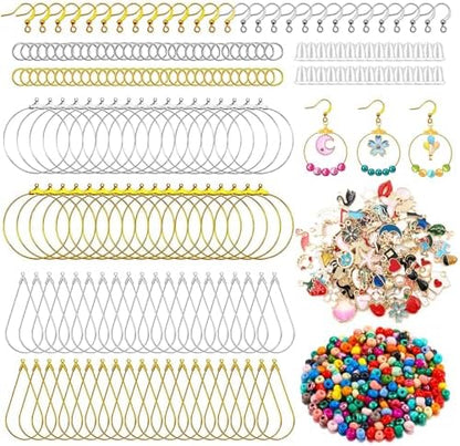 Earring Making Kit with 740 PCS Beading Hoop Earring Finding Component Accessories Hooks Jump Rings Loop Earring Backs Beads and Charms for Jewelry Making(740) by DRWATE