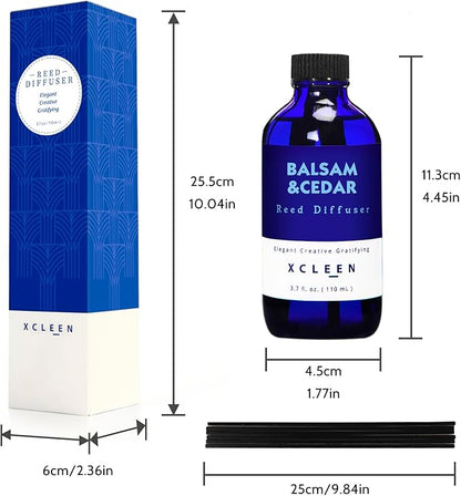 Xcleen Reed Diffusers for Home, Balsam & Cedar Diffuser with Sticks, 3.7 Oz Scented Fragrance Oil Diffuser for Bedroom, Bathroom Decor