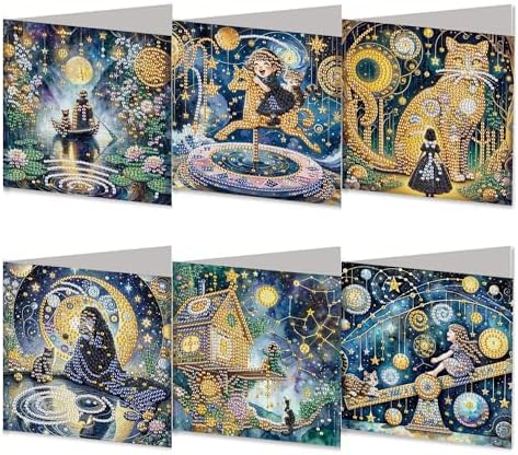 DIZAKIM 6-Piece Christmas-Themed Diamond Painting Greeting Cards Christmas Eve DIY Craft Kit Birthday Gift (Dreamlike Starry Sky) by DIZAKIM