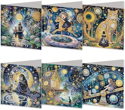DIZAKIM 6-Piece Christmas-Themed Diamond Painting Greeting Cards Christmas Eve DIY Craft Kit Birthday Gift (Dreamlike Starry Sky) by DIZAKIM