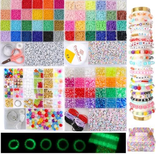 6380 PCS Jewelry Making Kit for Girls Ages 6-12 – nikkiGuo Seed Beads Clay Beads UV Color Changing Glow in the Dark Pony Beads Letter Beads Charms Tools Gift Box Bracelet Making Kit for Kids Teens by NikkiGuojewelry