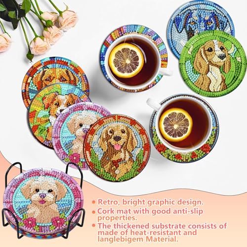 Dog Diamond Art Coasters Kit for Adults, Diamond Painting Coasters 8 Pcs - Image 2