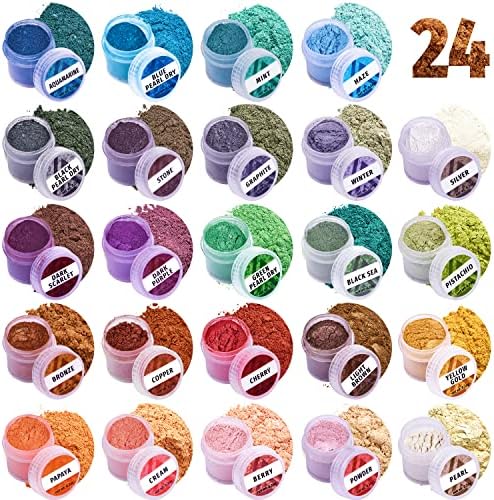 Mica Powder for Resin Coloring 24 Jars Colors Set - Pigment Powder by ALEXES