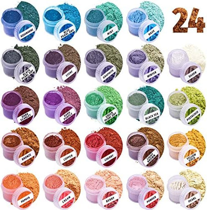 Mica Powder for Resin Coloring 24 Jars Colors Set - Pigment Powder by ALEXES