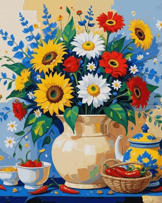 Paint by Numbers Kit for Adults, Sunflower Wildflower Bouquet, 16 x 20 Inch by GEEHEIY