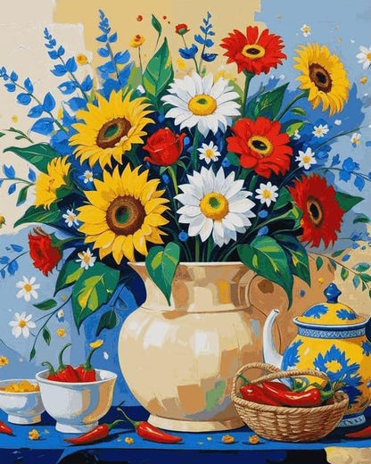 Paint by Numbers Kit for Adults, Sunflower Wildflower Bouquet, 16 x 20 Inch by GEEHEIY