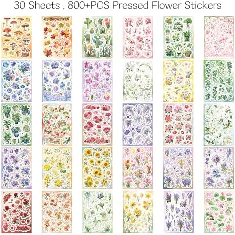 800+ PCS Floral Sticker Book for Journaling Supplies, Leaf Flower Watercolor Botanical Stickers for DIY Craft Scrapbooking Aesthetic Room Decor Junk Journal Bullet Journals Collage - Image 3