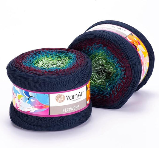2 Skein/Pack Yarnart Flowers Gradient Yarn, Each Ball 8.8 Oz (250gr) / 1094 Yards (1000m), 55% Cotton 45% Acrylic, Superfine Fingering Weight for Knitting and Crochet, 266 - Navy Blue Green