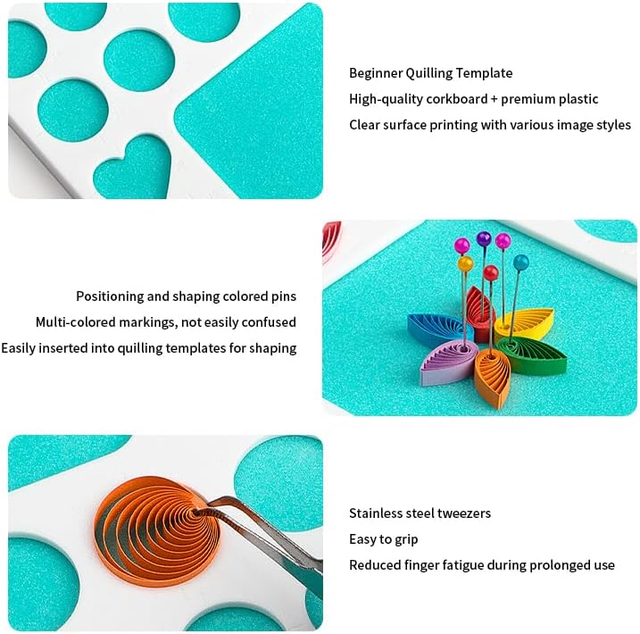Saijoyz Quilling Template Kit with Colored Pins and Tweezers, Corkboard and Plastic, for Beginners, Students, and Teachers, 3 Piece (Cork、 Plastic、Stainless Steel) - Image 2