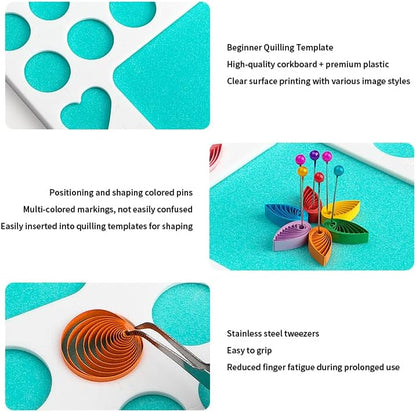 Saijoyz Quilling Template Kit with Colored Pins and Tweezers, Corkboard and Plastic, for Beginners, Students, and Teachers, 3 Piece (Cork、 Plastic、Stainless Steel) - Image 2