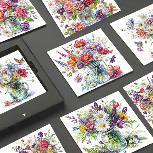 JISHSHAY 6 PCS Diamond Art Greeting Cards Flower Diamond Painting Birthday Cards Vase Gem Art Gem Painting Mosaic Kits for Adults for Thanksgiving Anniversary Valentine Graduation All-Occasion - Image 4