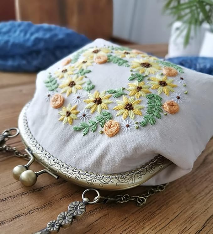 Yellow Sunflower Handmade DIY Embroidered Purse Adults Beginners Cross Stitch Kit