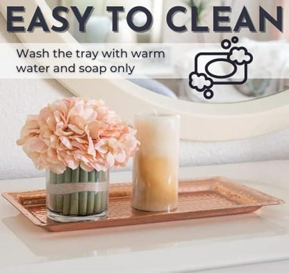 Monarch Abode Decorative Tray – 16-Inch Hand Hammered Copper Plated Metal Bathroom Tray Countertop, Vanity Trays Organizer, Perfume Plate for Dresser, Kitchen Countertop Large Fruit Platter