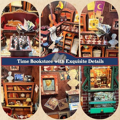 DIY Book Nook, Miniature House Kit with LED Lights - Timeless Bookstore - Image 3