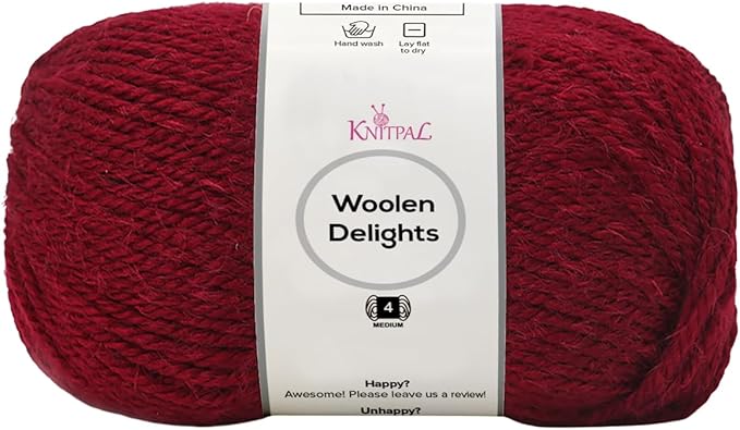 Woolen Delights Soft Wool Yarn for Crocheting, 3-Pack (522Yds / 300G), Free Patterns - #4 Medium Aran/Heavy Worsted Weight Wool Yarn for Knitting - Crimson Red
