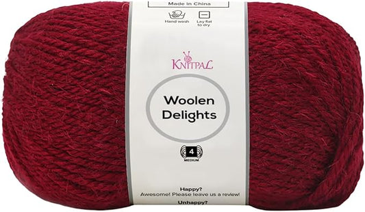 Woolen Delights Soft Wool Yarn for Crocheting, 3-Pack (522Yds / 300G), Free Patterns - #4 Medium Aran/Heavy Worsted Weight Wool Yarn for Knitting - Crimson Red