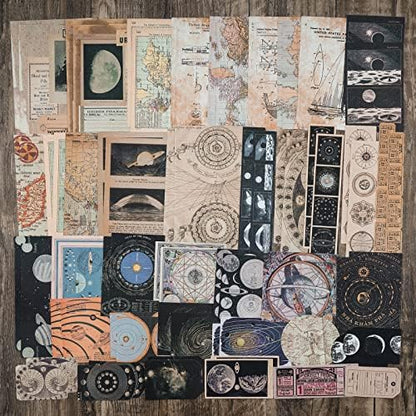 Knaid Vintage Scrapbook Supplies Pack (200 Pieces) for Witchy Junk Journal Bullet Journals Planners Space Moon Paper Stickers Craft Kits Collage (Celestial) - Image 4
