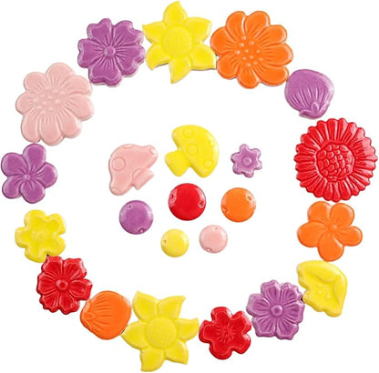500g/1.1lb Random Color Irregular Ceramics Mosaic Tiles,DIY Making Creative Ceramic Mosaic Tiles for DIY Craft Plates Flowerpots Vases Cups Mosaic Making Supplies (Flowers, Berries, Mushrooms)