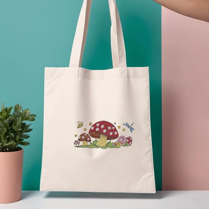 ORIGACH 4 Sheets Large Water Soluble Embroidery Patterns Stabilizers - Pre-Printed Mushroom, Moon, Star & Flower Hand Sewing Stabilizers- Stick & Stitch Embroidery Patterns for Hand Sewing Beginner