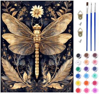 Lxmsja Dragonfly Paint by Numbers Kit for Adults, Vintage Leaves Acrylic Paint by Numbers for Adults Beginner, DIY Craft Supplies Oil Painting Kits for Home Wall Decor 16x20 inch (No Frame) by Lxmsja