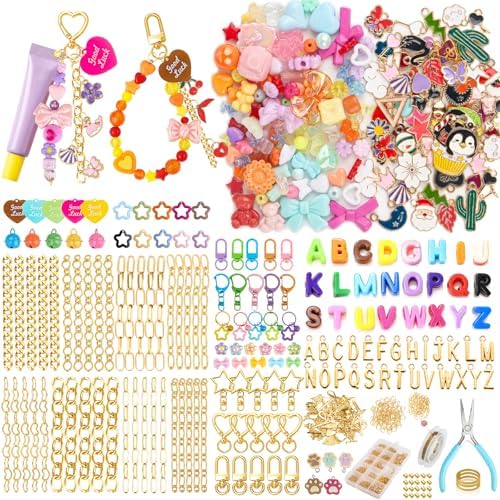 Ecoofor 561 Pcs Keychain Making Kit - Includes 30 Keychain Clips, 40 Extender Chains, 178 Charms, Beading Accessories, Jewelry Pliers - DIY Bag Charms & Jewelry Craft Kit Supplies by Ecoofor