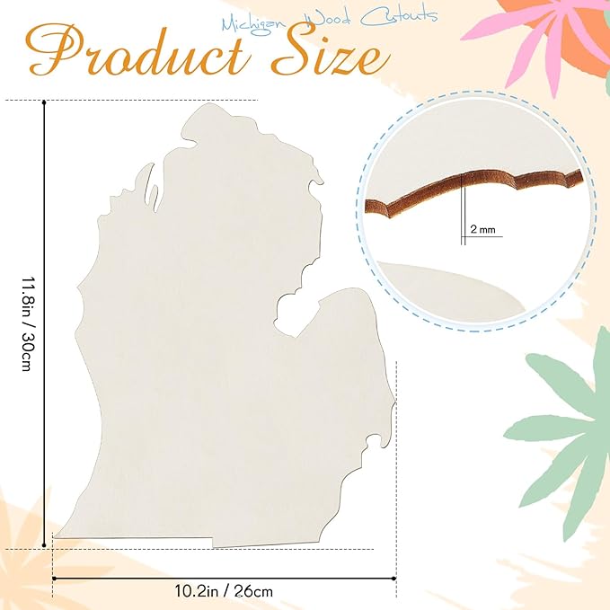 BBTO 3 Pack Michigan Unfinished Wood Cutouts US State 10" Wood Slices Wooden Paint Crafts Christmas Ornaments Pieces for Home Decor Ornament DIY Craft Art Project