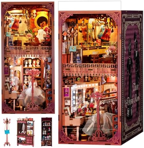 fifijoy Book Nook Kit - Theatre Dressing Room DIY Miniature House with LED Light, 3D Wooden Puzzle Book Nook Bookshelf Decor, Unique Gift for Family and Friends (with White Light) by fifijoy