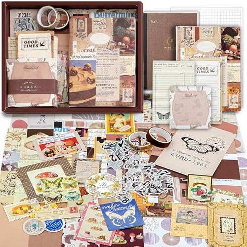 Scrapbooking Supplies Kit, A6 Grid Notebook, Vintage Junk Journaling Kit by Aromoty