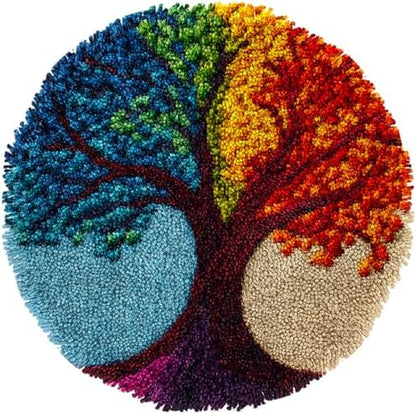 Latch Hook Rug Kit Abstract Colorful Tree Easy for Beginners Round Shape Carpet Crochet Yarn Craft Mini Rug DIY Hook and Latch Little Tapestry for Home Decor 30x30cm(3) by Unknown
